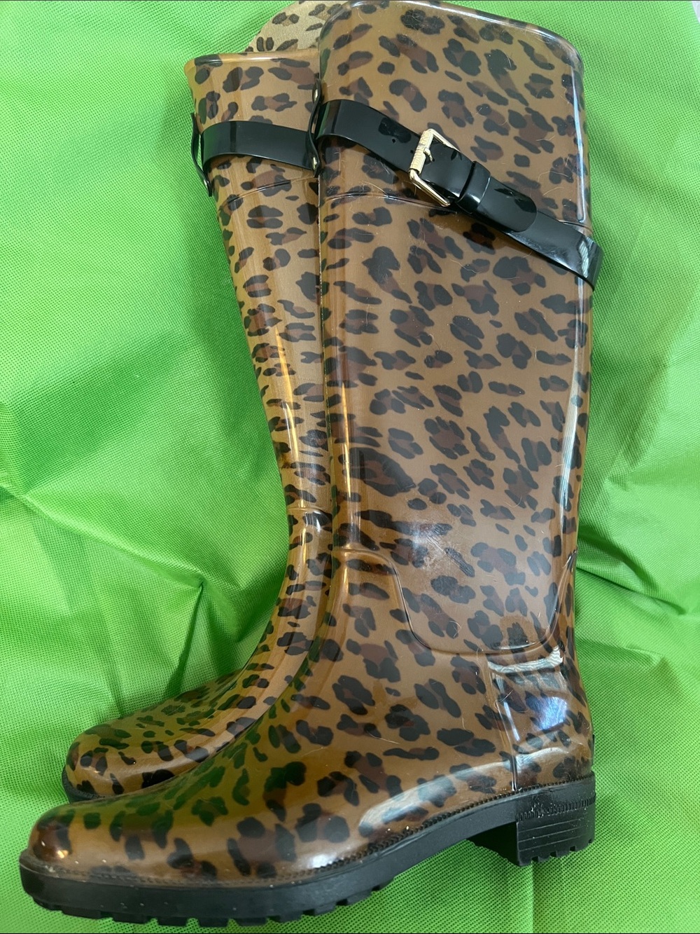 Ralph Lauren Leopard-Print Brown and Black Rain Boots